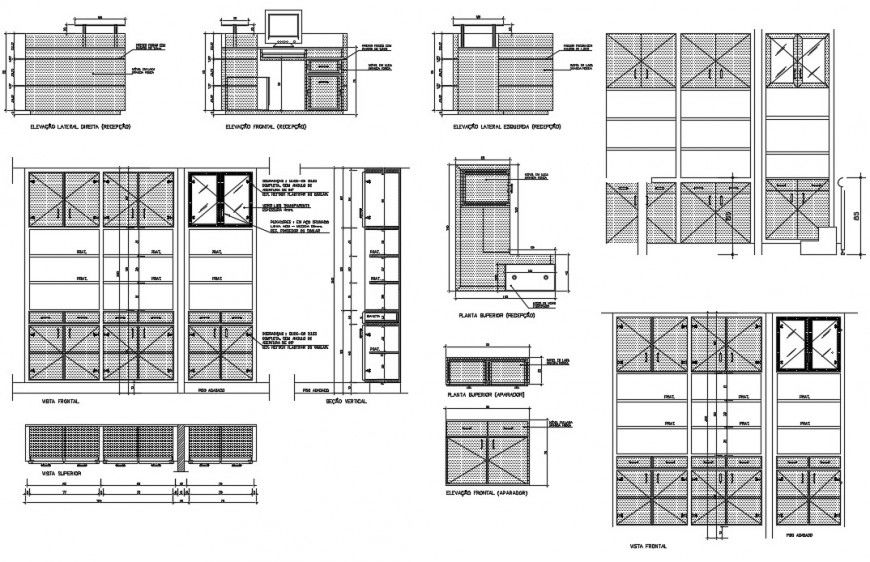 Reception table and furniture details of hospital building dwg file