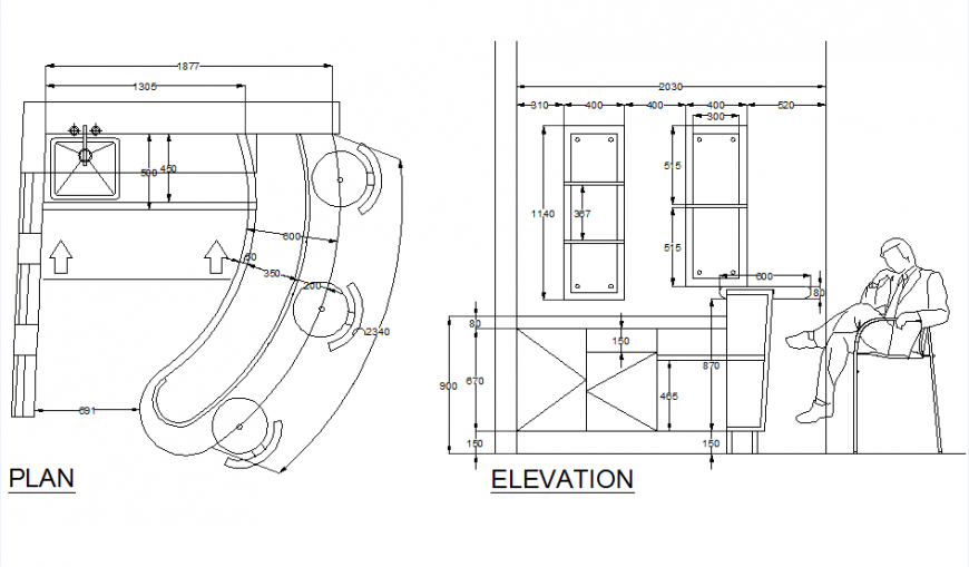 Reception Table CAD Plan with Elevation View in DWG Format