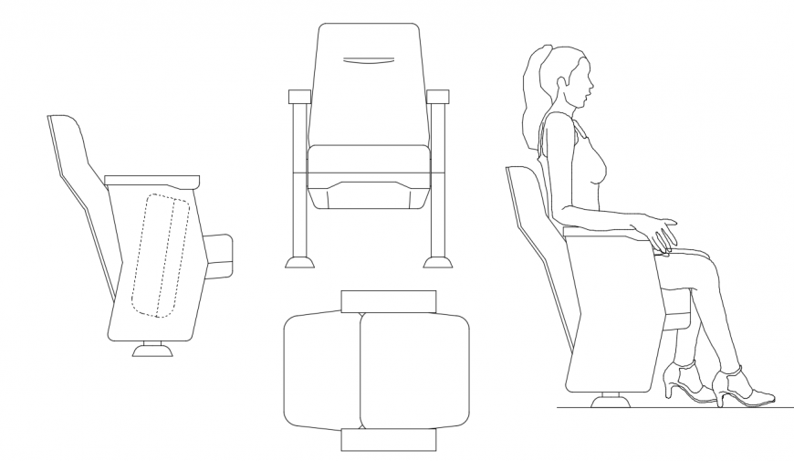 Recliner seat furniture detailing dwg file