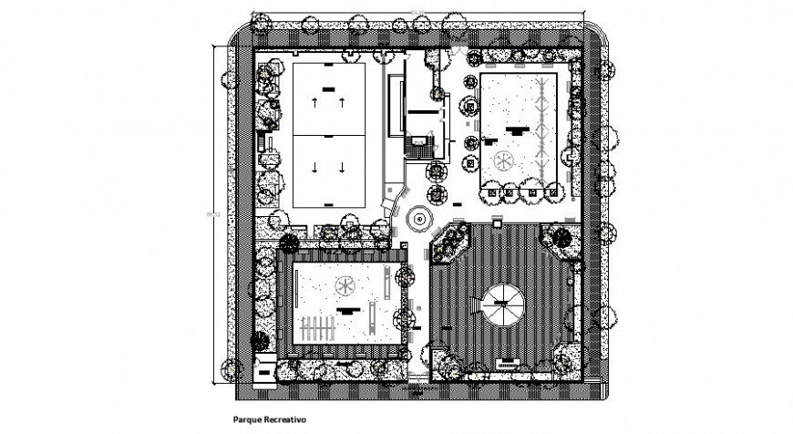 Recreation green park layout plan and landscaping structure cad drawing details dwg file