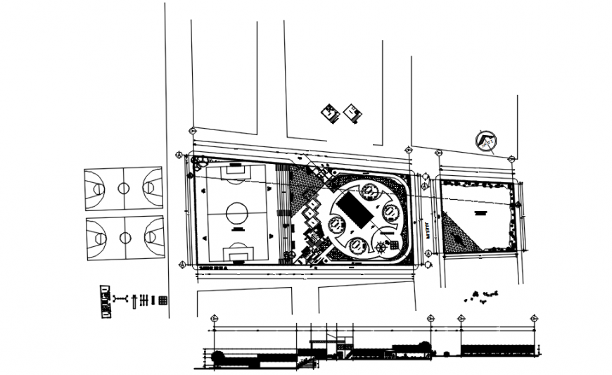 Recreation park with sports ground landscaping structure cad drawing details dwg file