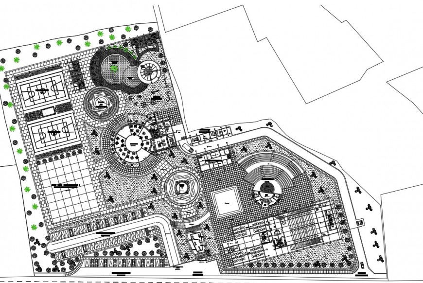 Recreational cultural center building plan dwg file