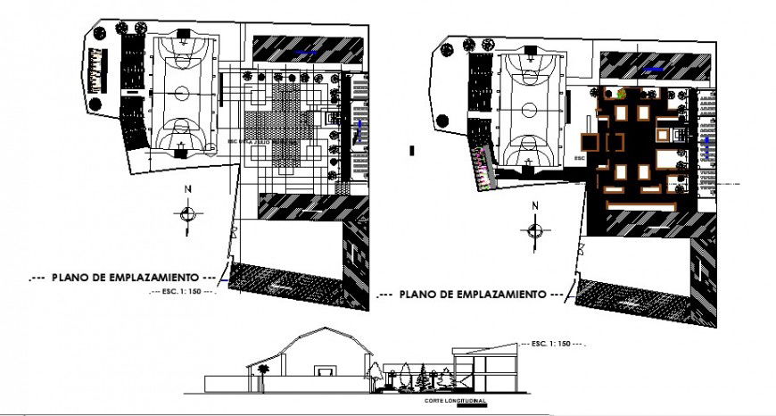 Recreational park area with sports center for student-landscaping structure details dwg file