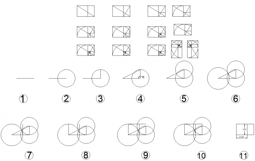 Rectangle and circle form orthographic drawing in dwg file.
