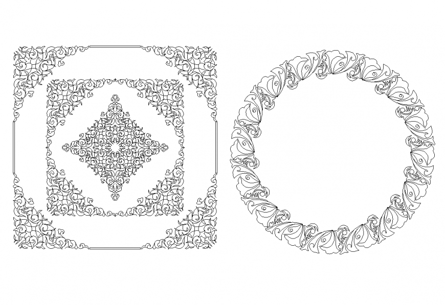 Rectangular and design of circular area interior design dwg file