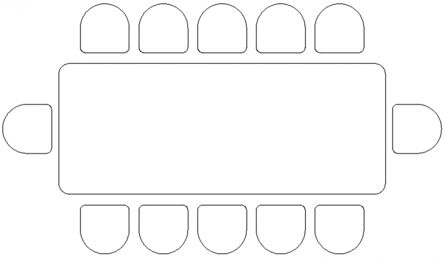 2D CAD Block of Rectangular Dining Table Layout Design