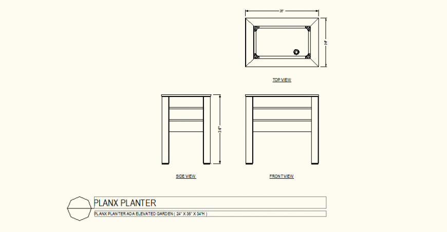 Rectangular Planx planter detail elevation layout file