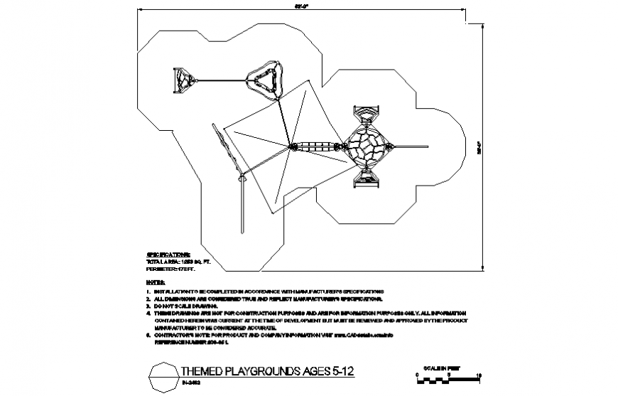 Rectangular roof area in system design with themed playground plan dwg file