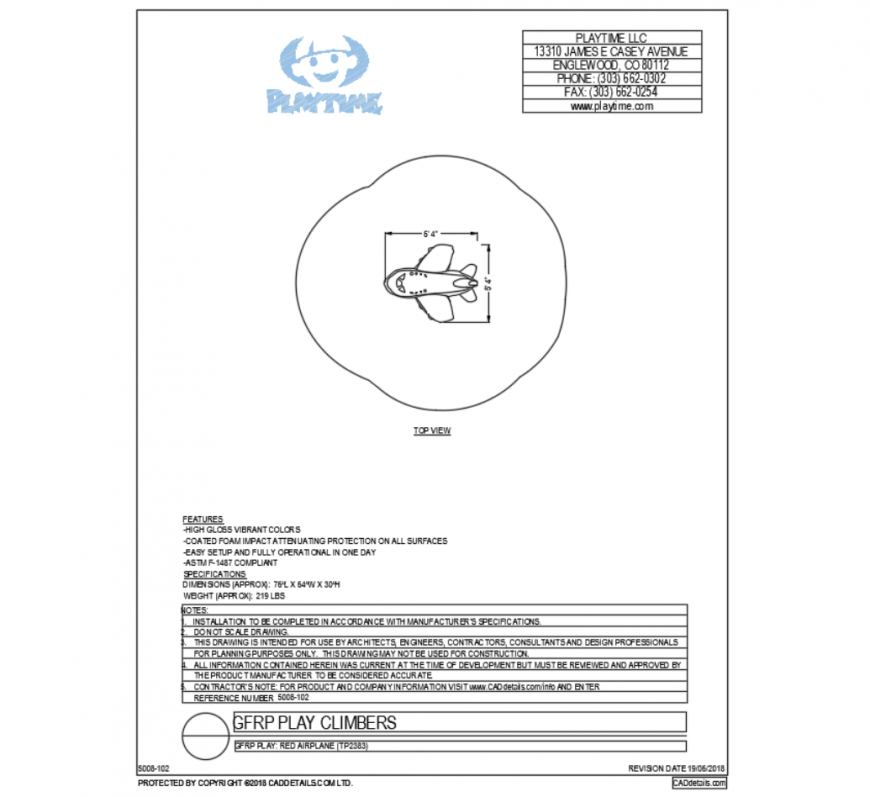 Red air plane top view of park play equipment details dwg file