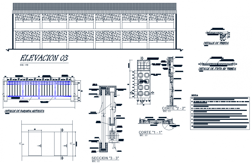 Reeling and plan elevation detail dwg file