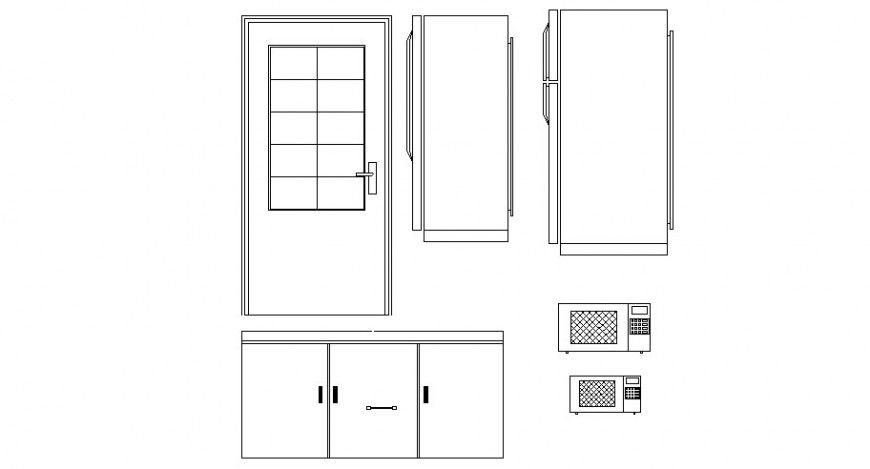 Refrigerator and oven and cabinet etc kitchen furniture blocks cad drawing details dwg file