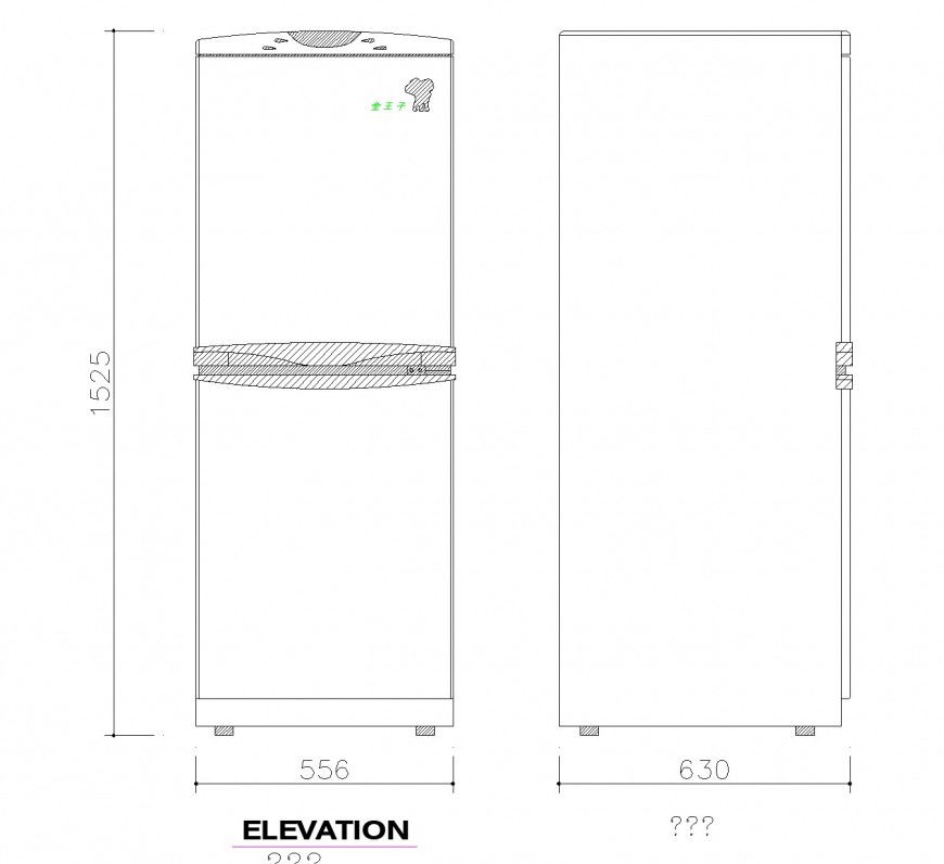 Refrigerator elevation plan autocad file