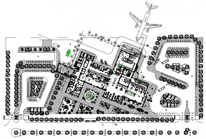 Regional airport layout plan and landscaping structure details dwg file