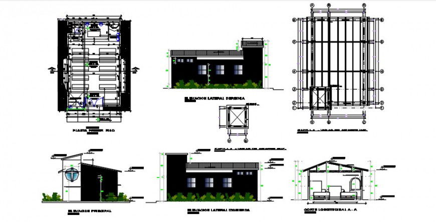 Regional chapel elevation, section and plan drawing details dwg file
