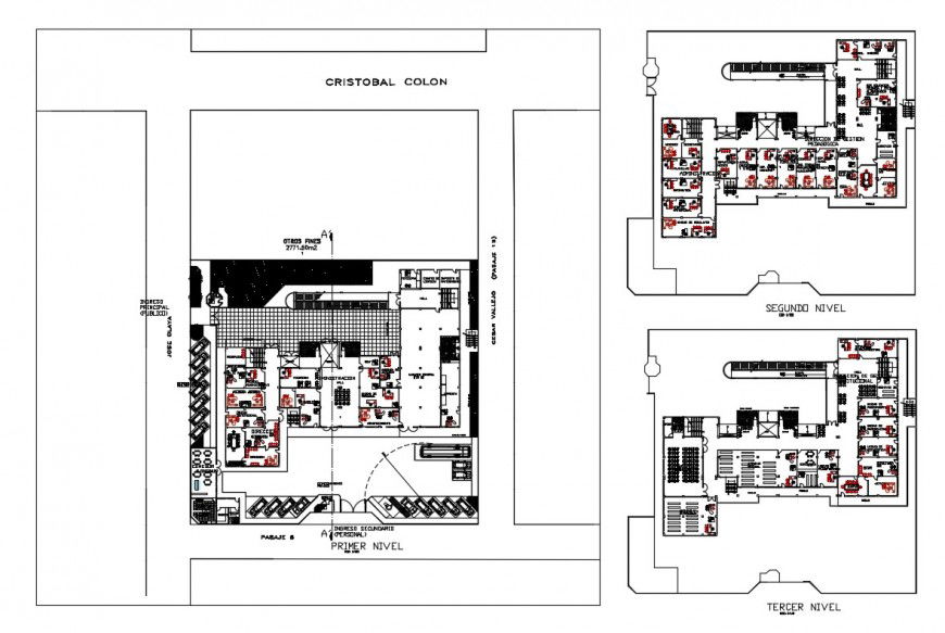 Regional education building first, second and third floor layout plan details dwg file