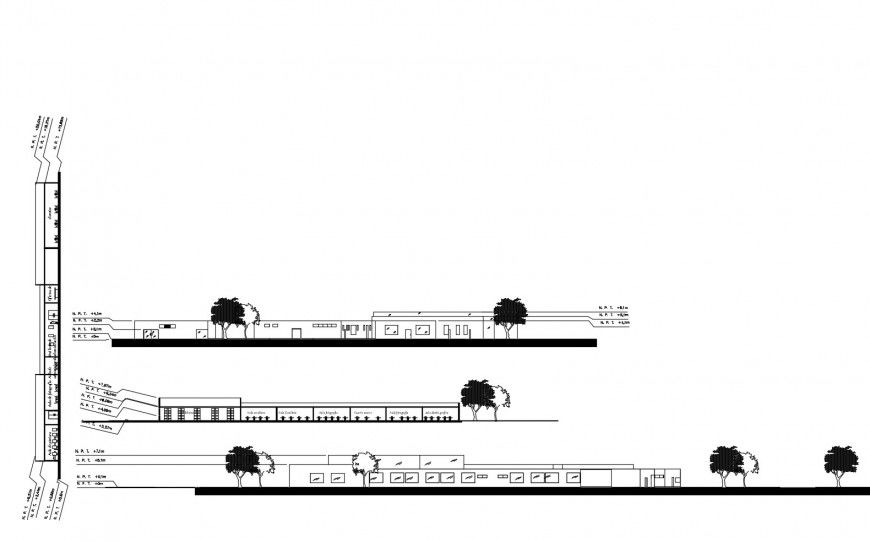 Regional hotel building all sided elevation cad drawing details dwg file