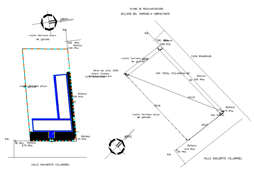 Regularization plan , filling the land to be compacted drawing in dwg file.