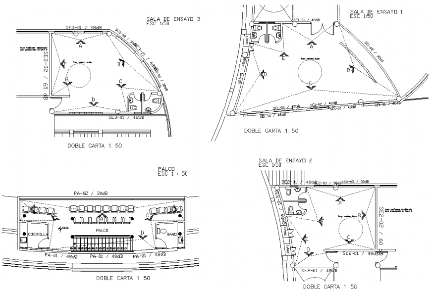 Rehearsal room planning detail dwg file