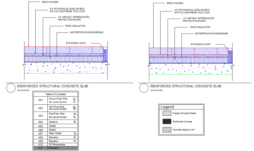 Reinforced  structural concrete slab detail dwg file