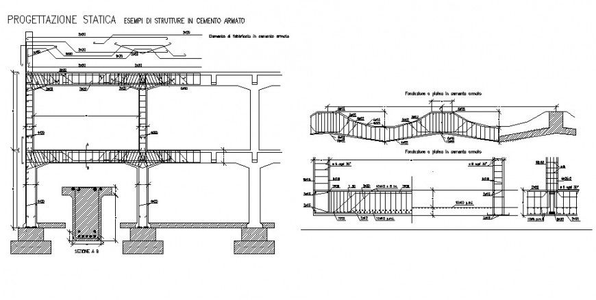 Reinforced cement structure constructive sectional drawing details dwg file