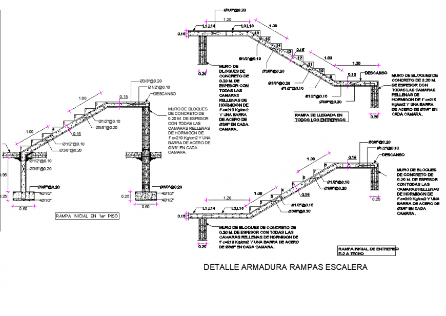 Reinforced concrete staircase detail autocad file