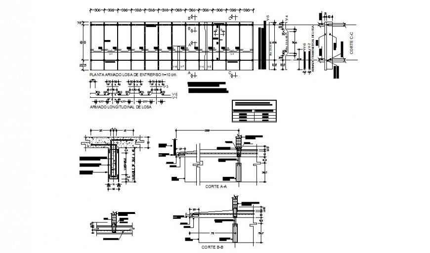 Reinforced floor slab of mezzanine plan and section layout file