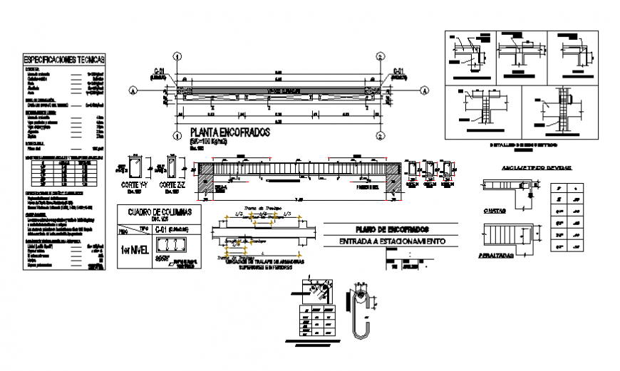 Reinforcement and constructive structure details of building dwg file
