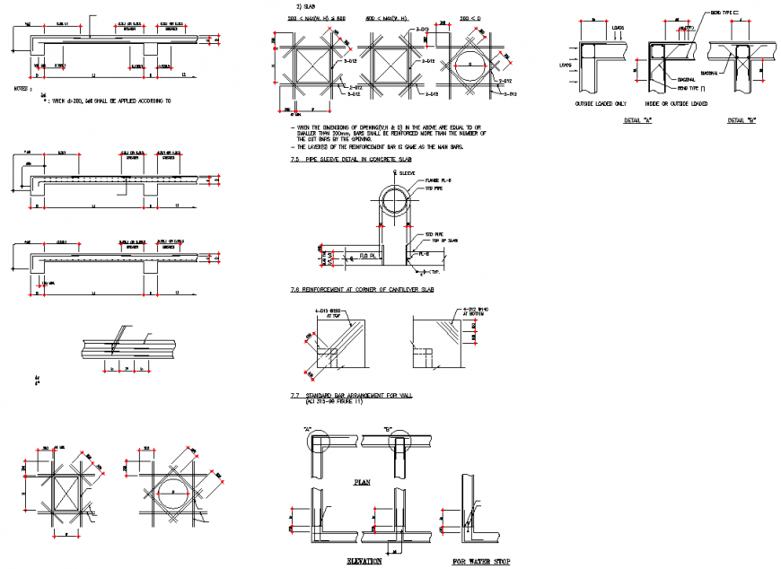 Reinforcement at corner of cantilever slab section detail dwg file