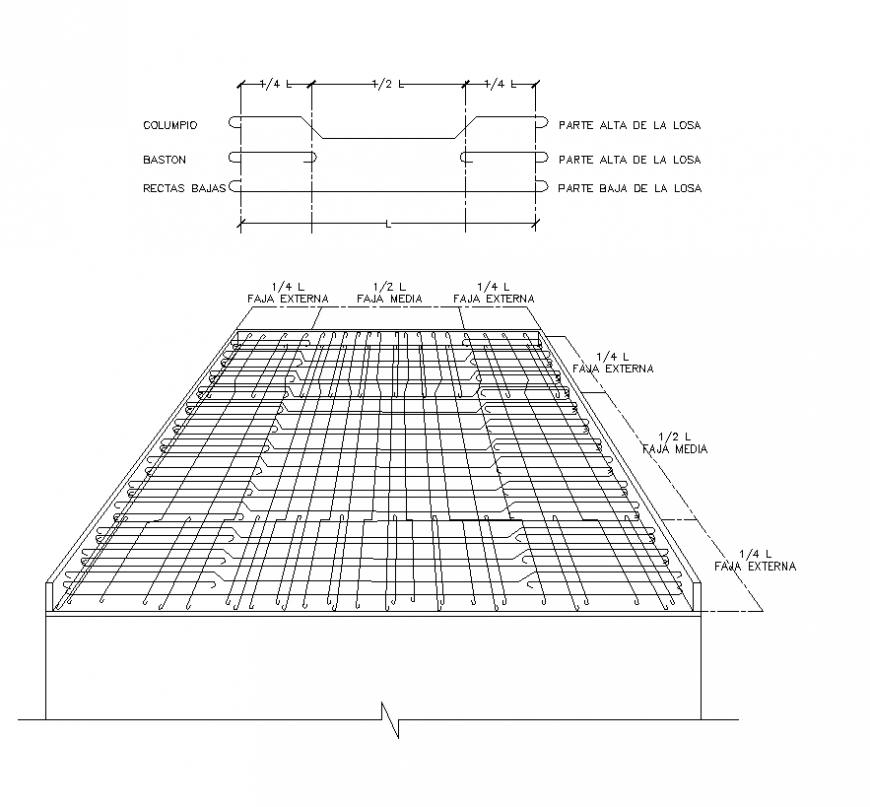 Reinforcement curtailment bars detail elevation 2d view layout CAD structure dwg file