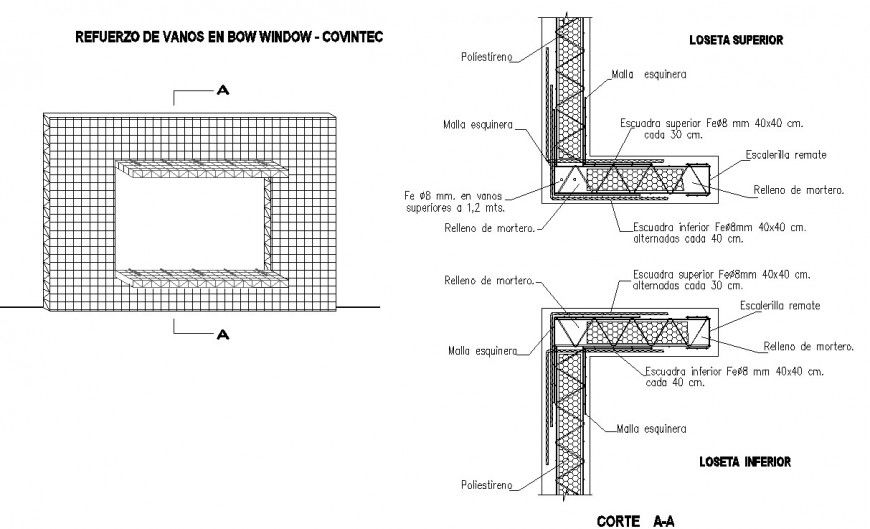 reinforcement of openings in bow window drawing in dwg file.