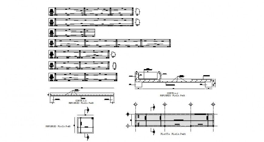 Reinforcement plates and constructive structure with column and beam cad drawing details dwg file