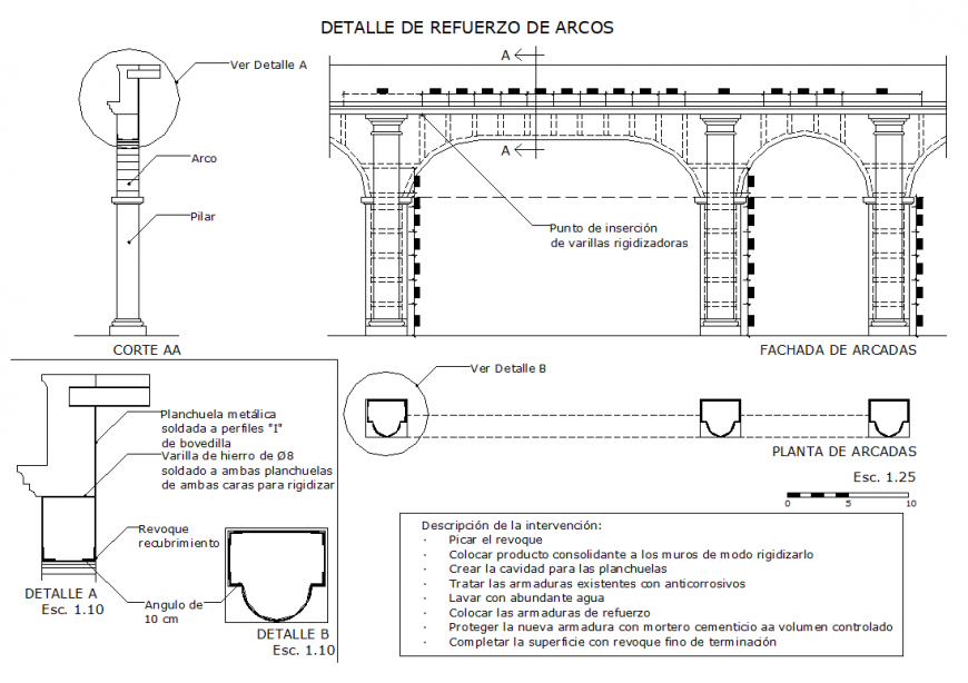 Reinforcement structure for arches detail dwg file