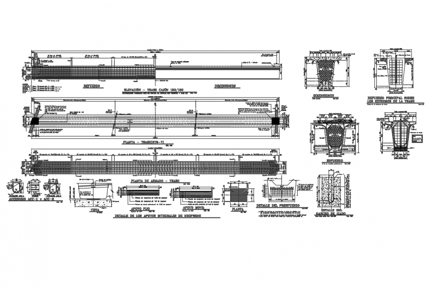 Reinforcing plant  trabe lock type cajon box section constructive details dwg file