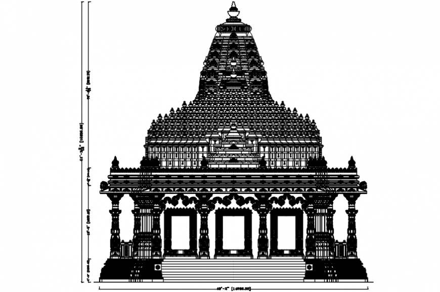 Religious beautiful temple front elevation cad drawing details