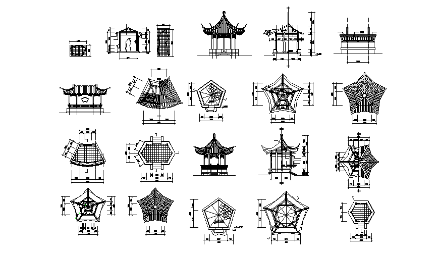 Religious chapel and main gate elevation, section, plan and architecture details dwg file
