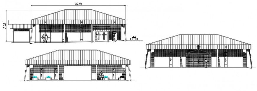 Religious church all sided elevation drawing details dwg file