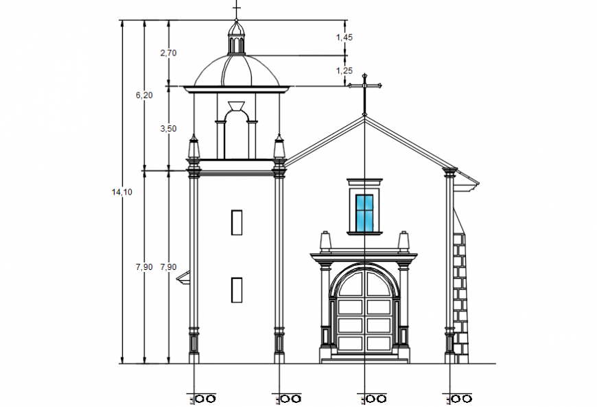 Religious church front elevation cad drawing details dwg file