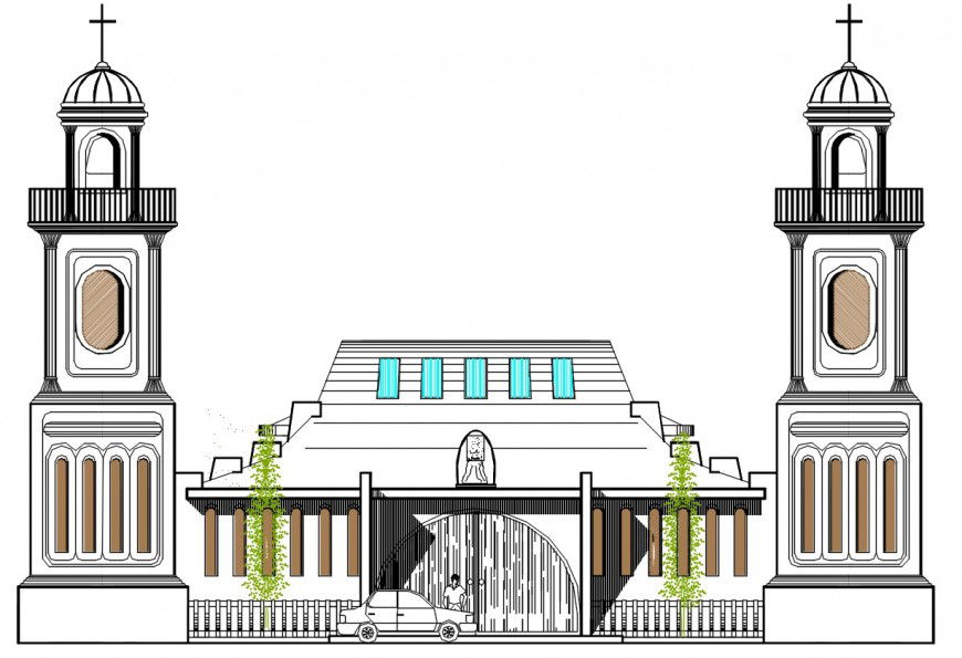 Religious church main elevation cad drawing details dwg file