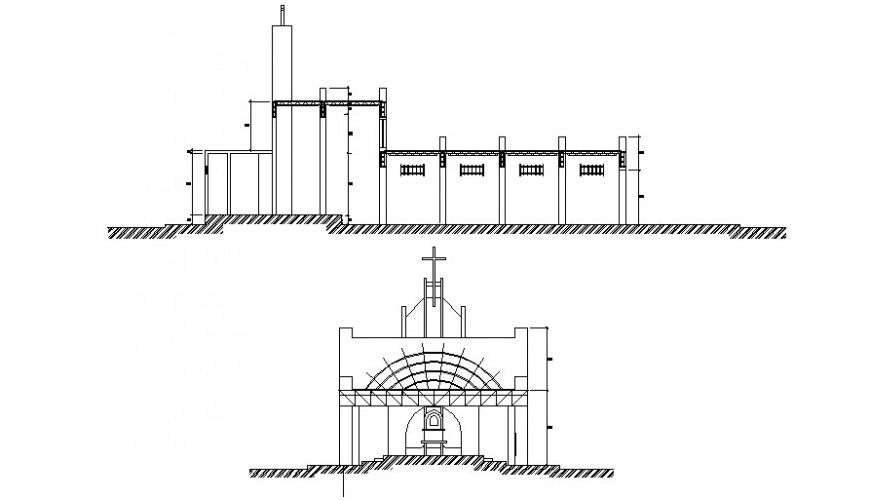 Religious church main front and side elevation drawing details dwg file