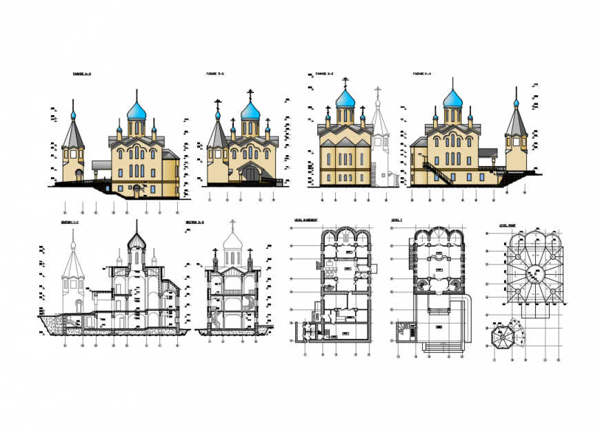 Religious church plan and elevations cad drawing details dwg file