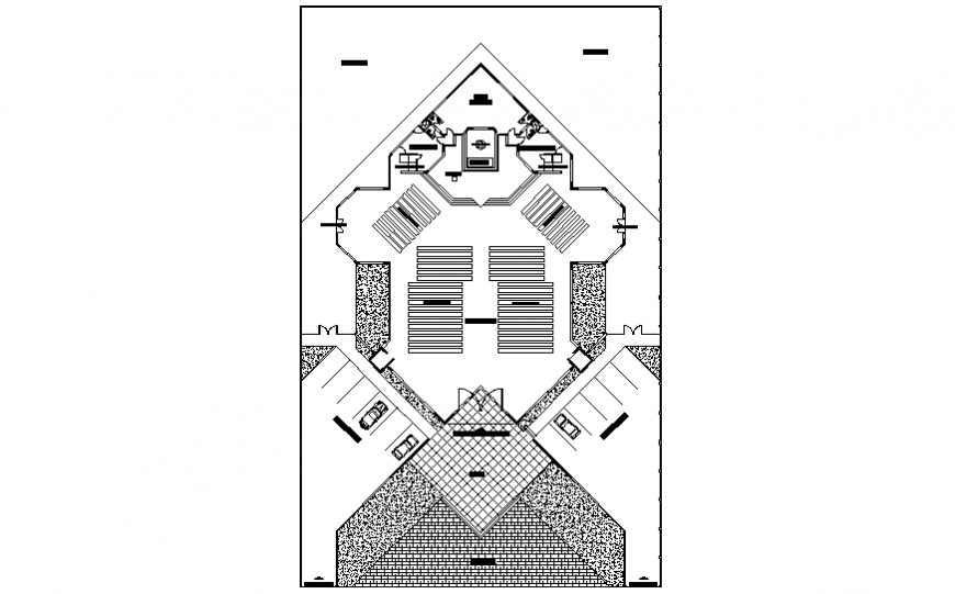 Religious church plan and landscaping structure details dwg file