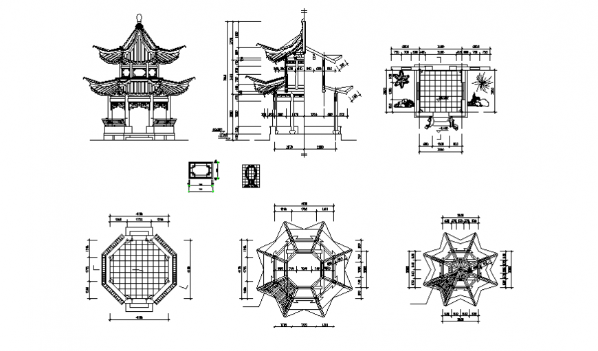 Religious church two-level elevation, section, plan and auto-cad details dwg file