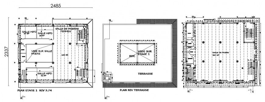 Religious mosque distribution and terrace plan drawing details dwg file