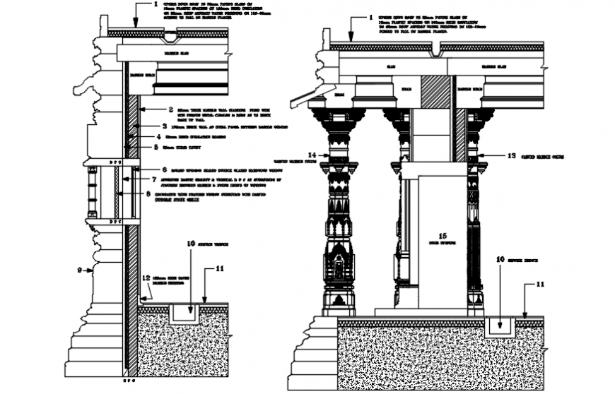 Religious temple constructive section cad drawing details dwg file
