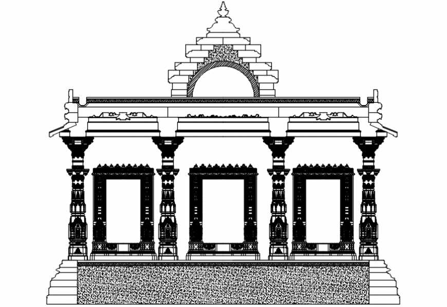 Religious temple main elevation auto-cad drawing details dwg file