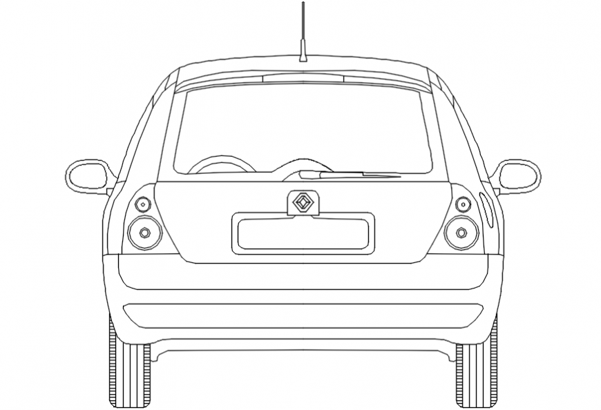 Renault clio top back view elevation block cad drawing details dwg file