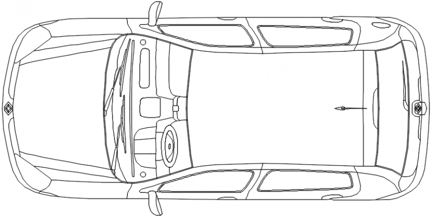 Renault clio top side elevation block cad drawing details dwg file