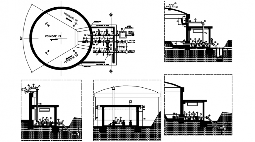 Reservoir of drinking water plan and plumbing structure drawing details dwg file