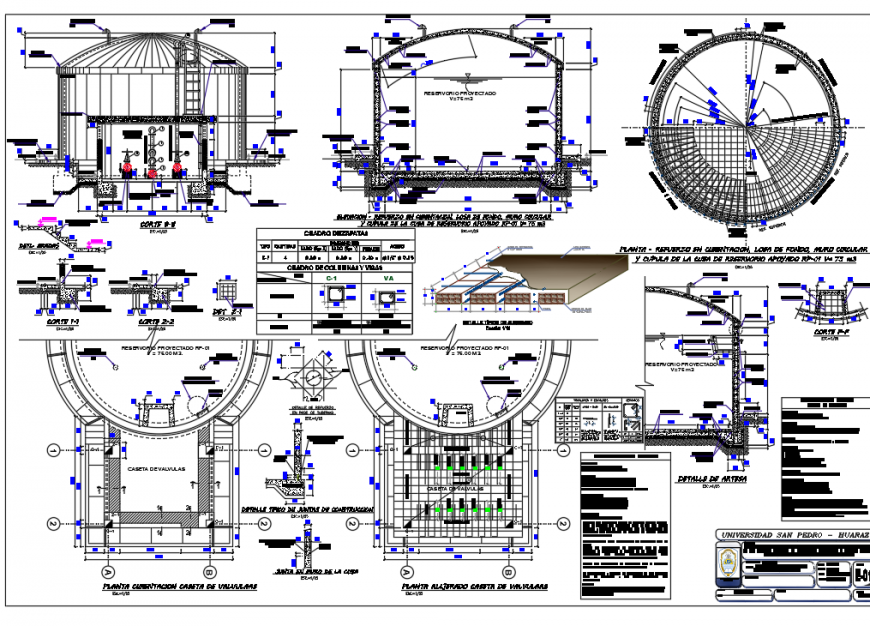 Reservoir tank detail 2d view layout file in autocad format