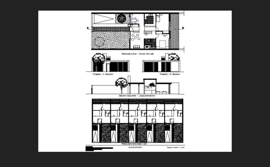 Residence area plan and elevation with architectural part dwg file